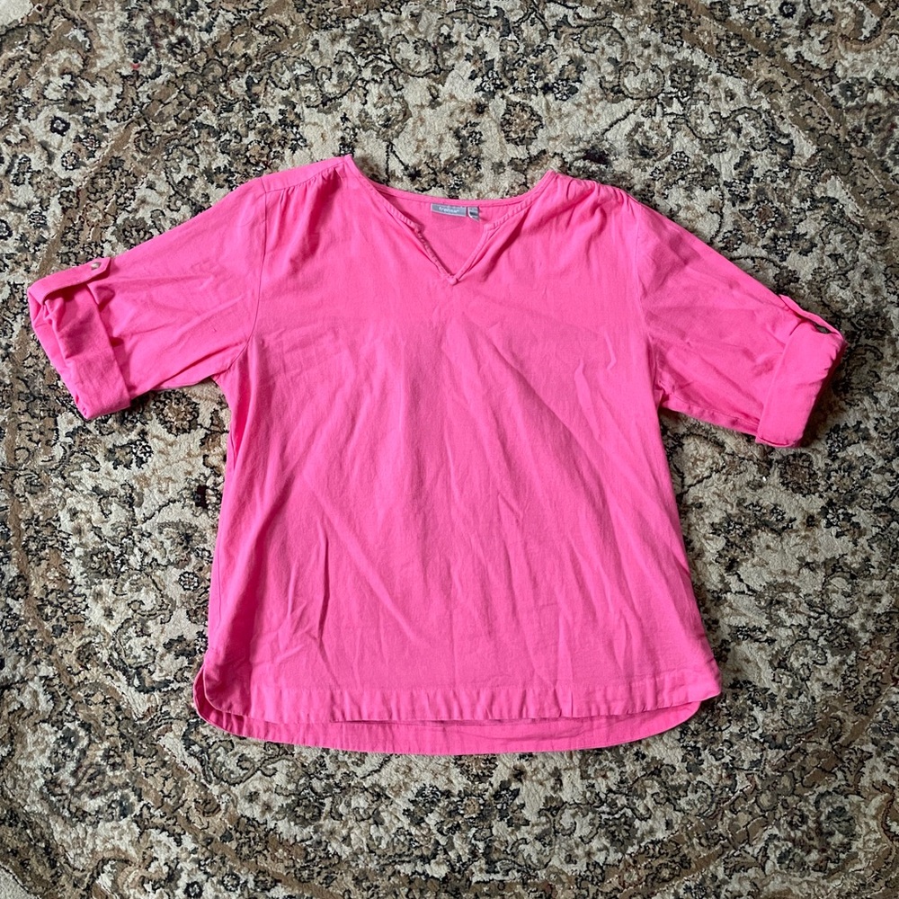 Fransa Women’s Cotton Linen Blend Blouse Size Large Pink Summer Vacation Light